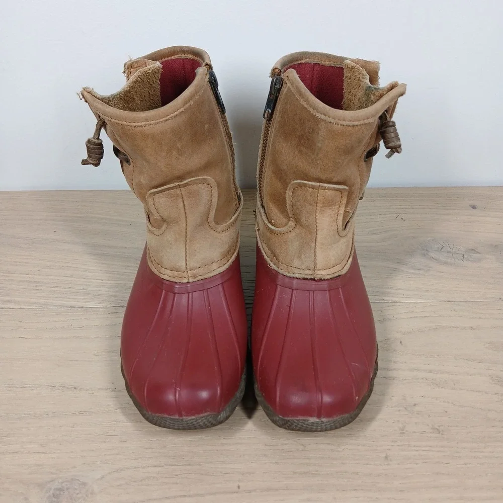 Sperry Waterproof Duck Boots Womens 6 M Red Brown Leather Lace Up Rain Boots
